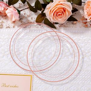 100 Assiettes à Dessert Jetables en Plastique Transparent Or Rose, Robustes, 6,25 Pouces, pour Vaisselle et Décorations de Fête - Product Image 3