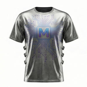 Camiseta moderna de streetwear con estampado puff de circuito cibernético, estilo urbano futurista, premium, MALUZA INDUSTRIES. - Product Image 1