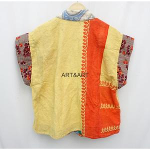 Colorful Patchwork Cotton Kimono Wrap Robe V-Neck Belted <b>Short</b> <b>Sleeve</b> Summer Women's <b>Jacket</b> - Product Image 2