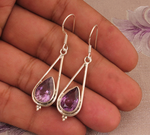 Natural Amethyst Earrings 925 Sterling <b>Silver</b> Handmade Purple Gemstone Jewelry Wholesale Genuine Amethyst <b>Stud</b> & Dangle Earrings - Product Image 2
