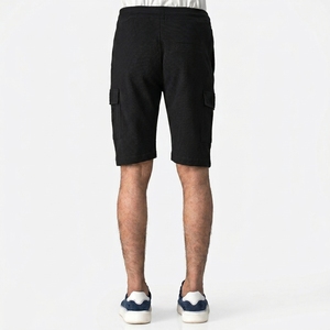 Men Black Cargo Shorts Elastic Waist High Rise Solid Color Casual Breathable Woven Oxford Fabric Street Style Shorts - Product Image 2