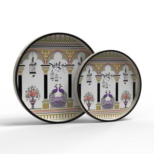 Superfine Quality <b>Sticker</b> Printed Mango Wooden Serving Tray Stylish Round Snack and Dinner Serving Platter Trays At Lower Price - Product Image 5