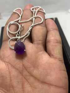 Genuine Amethyst Pear Teardrop Necklace <b>Silver</b> Pendant February Handmade Jewelry Gift For Women Jewelry For Women Necklace - Product Image 2