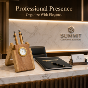 Luxury Wooden Pen Stand with Quartz Clock Handcrafted Desk Organizer for Office Home Decor Workspace Gift Collection - Product Image 2