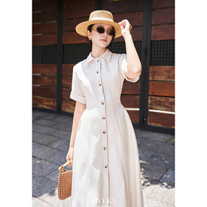 Vestido Camisero Elegante de Poliéster y Elastano para Mujer, Vestido Midi con Botones al Frente, Manga Corta, Corte en A, Vestido Casual de Oficina TESSA - Product Image 2