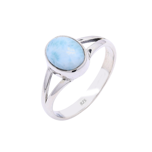 Bague en Larimar Naturel en Argent Sterling 925 Faite à la Main avec Bande Fendue et Cabochon Ovale, Bijoux en Gros - Product Image 2