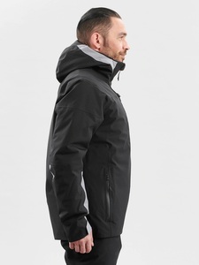 Men's Black Hooded Waterproof Ski Jacket Sporty Style Zipper Front Solid Color Winter Wear Regular Fit - Product Image 3