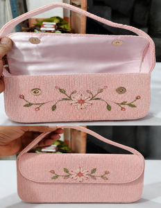 Handmade <b>Pink</b> Rectangular <b>Purse</b> With Floral Embroidery Cotton Textile Craft - Product Image 1