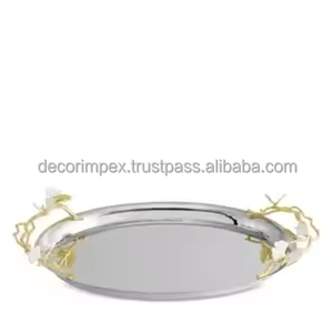 Plateau de service élégant en aluminium durable plaqué argent et or pour la cuisine, décor élégant de service alimentaire-taille et design personnalisables - Product Image 2