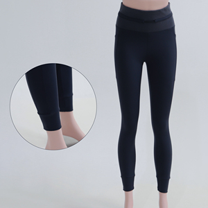 <b>High</b> <b>Waist</b> Full Length Yoga <b>Leggings</b> Solid <b>Black</b> Seamless Four-Way Stretch Elastic <b>Waist</b> Pants - Product Image 2