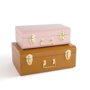 Conjunto de baúles de almacenamiento modernos de metal rosa y marrón con cierres dorados para una organización elegante del hogar - Product Image 1