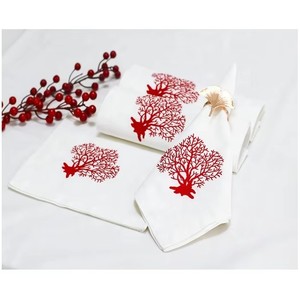 Serviettes de table carrées en coton brodé motif corail rouge, personnalisables en gros, pour décoration de table élégante, maison, mariage, fêtes - Product Image 6