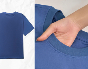 Blue Crew Neck Short Sleeve T-Shirt Solid Color Knitted Fabric Casual Style Adult Unisex Regular Fit - Product Image 1