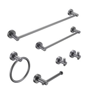 Set di Accessori Bagno da Parete in Alluminio Spesso Grigio Canna di Fucile da 24 Pollici, 6 Pezzi, con Portasciugamani da 24 Pollici, per Hotel, Realizzato in Lega - Product Image 1