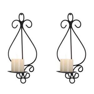 Set Of 2 Black Wrought Iron <b>Wall</b> Sconces Candle Holder Decorative Scroll Metal <b>Wall</b> Art <b>For</b> Home Living Room <b>Bedroom</b> Dining Room - Product Image 2