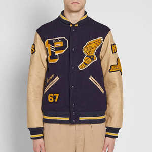 Winter <b>Jacket</b> wool body leather sleeve baseball outerwear men's letterman <b>jacket</b> classic college baseball style casual wear - Product Image 3