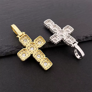 จี้รูปกางเขนประดับเพชรทรงกลมแบบ Iced Out ชุบทอง ไมโครเพฟ เครื่องประดับทางศาสนา สไตล์ฮิปฮอป สายสร้อยแบบ Bling - Product Image 2