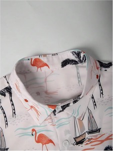 เสื้อเชิ้ตฤดูร้อนลำลองลายพิมพ์ 3 มิติ รูปเรือใบฮาวาย ต้นปาล์มชายหาด กระดุมแถวเดียว ผ้าถัก บริการ OEM - Product Image 2