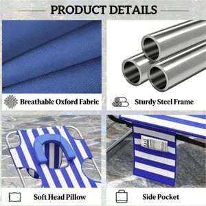 Ensemble de chaises longues d'extérieur à rayures bleues, un ensemble de deux fauteuils pour bronzer - Product Image 4