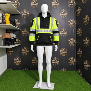 TwillSports <b>Hi</b> <b>Vis</b> Reflective Hoodie Men's Safety Workwear <b>Black</b> with Yellow Stripes High Visibility Outdoor Clothing - Product Image 5