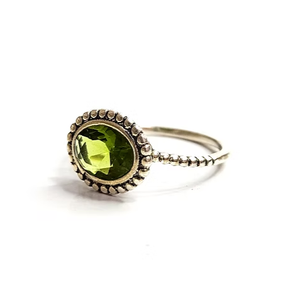 Luxury 925 Sterling Silver Green Peridot <b>Ring</b> Elegant Beaded Halo Design Minimalist <b>Thin</b> Band Fine Jewelry for Women - Product Image 2