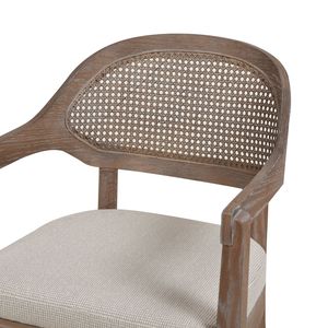 Sedia da Pranzo Moderna Stile Mid-Century con Schienale in Canna Americana, Tessuto Testurizzato Beige Tortora - Product Image 2