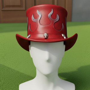 Premium quality custom made Handmade <b>Red</b> Leather Flame <b>Top</b> <b>Hat</b> Gothic Steampunk Skull Cosplay Festival Accessory - Product Image 4