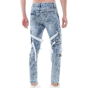 กางเกงยีนส์ทรงสกินนี่สไตล์ฮิปฮอปสำหรับผู้ชาย ทรงเข้ารูป สายรัดเอว ผ้าเดนิม สตรีทแวร์ลำลอง - Product Image 4