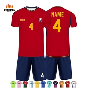 Ensemble de maillots de football personnalisés DYNAMEL WEARS, col rond, manches courtes, tissu respirant, uniforme de football rouge et bleu pour hommes - Product Image 1