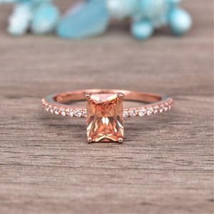 Anillo de Compromiso de Morganita Rosa Melocotón, Anillo Delicado de Morganita, Plata de Ley 925, Chapado en Oro Rosa de 14K - Product Image 1