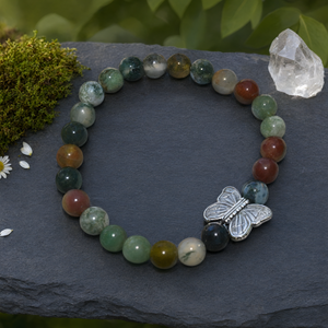 Pulsera con Dije de Mariposa de Ágata Musgosa - Accesorio de Moda de Cristal - Product Image 3