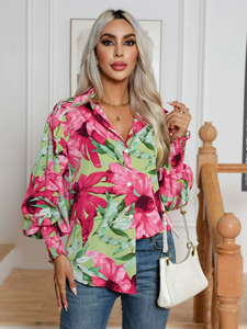 Camisas Hawaianas para Mujer: Blusas Tropicales con Estampado Floral, Camisa de Manga Larga con Botones, Camisas con Estampado de Flores Rosas para Oficina - Product Image 2
