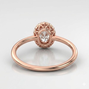 Bague de fiançailles de luxe pour femme en or rose 14 carats avec diamant de laboratoire taille ovale et halo, ensemble de bijoux de mariage pour femme - Product Image 5