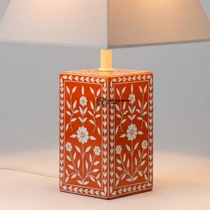 Orange Bone Inlay <b>Bedside</b> Lamp | Elegant Round Base <b>Table</b> Lamp with Neutral Shade - Product Image 5