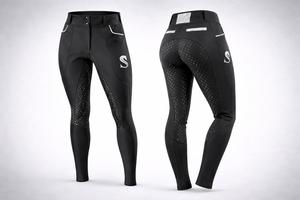 Leggings de equitación de cintura alta de silicona completa personalizados, pantalones de equitación para mujer, pantalones de compresión con botón frontal - Product Image 5