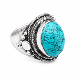 Bague en argent sterling 925 avec turquoise naturelle, plaquée or rose et or jaune, faite à la main, style bohème, ovale, ajustable - Product Image 3