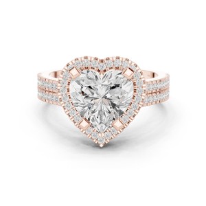 Bague intelligente en or massif 14 carats avec diamant de laboratoire taille cœur 2,5 carats, la plus vendue, style moderne élégant avec pierres latérales rondes, certifiée IGI - Product Image 6