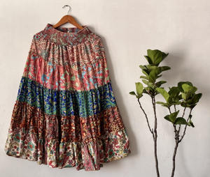 Femmes été décontracté Style bohème soie Maxi jupe Flowy Patchwork Hippie Festival robe à plusieurs niveaux couche longue fluide respirant - Product Image 5