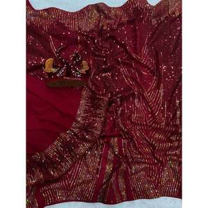Designer <b>Rainbow</b> <b>Sequins</b> Embroidery Work Evening Saree with <b>Sequins</b> - Product Image 4