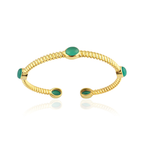 Modern cuff jewelry oval cabochon green onyx black onyx adjustable <b>bracelet</b> brass 18k gold plated twisted band stacking <b>bracelet</b> - Product Image 2