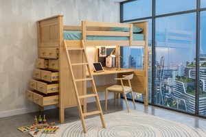 Modern Solid Pine Twin Bunk <b>Bed</b> <b>with</b> Storage Drawers and <b>Desk</b> for Kids and Teens Scandinavian Style in Vietnam - Product Image 4