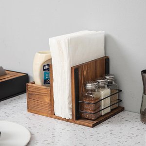 Natural Wooden Napkin <b>Holder</b> with <b>Spice</b> Organizer for Dining Table Kitchen Restaurant and Hotel Table Decor - Product Image 5