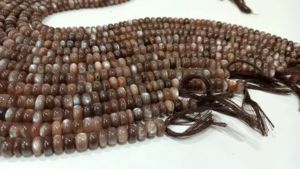 Perles de pierre de lune chocolat naturel, lisses, marron, rondelles, 8 pouces de long - Product Image 4