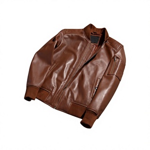 Chaqueta Bomber de Cuero Genuino Marrón para Hombre, Cuello Alto, Cierre de Cremallera, Estilo Motero, Corte Regular, para Otoño - Product Image 6