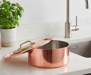 Copper Sauce <b>Pans</b> Set With Brass <b>Handles</b> Vintage Style Durable Metal Cookware For Gas And Induction Stoves Use - Product Image 4