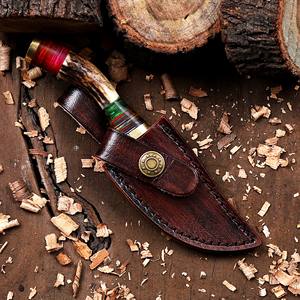 Cuchillo Nórdico de Acero de Damasco de 6 Pulgadas con Hoja Fija y Punta Clip para Caza/Camping/Desollado/EDC, Mango de Cuerno de Ciervo, Grado Industrial, Personalizado - Product Image 6
