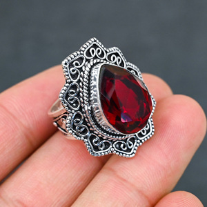 Hot Selling LAB-CREATED Red <b>Garnet</b> 925 Sterling Silver Beautiful Pear Stone <b>Ring</b> Handmade Turquoise Gemstone Wedding Jewelry - Product Image 2