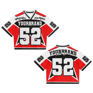 <b>Red</b> Black Stripe <b>Cropped</b> Jersey Women Mesh Sports <b>Top</b> Number 32 Varsity Streetwear Shirt Wholesale - Product Image 6