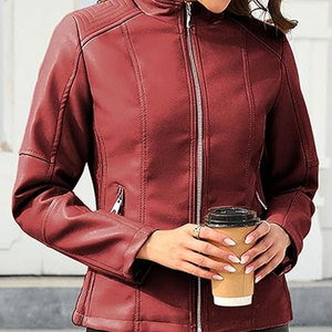 Women's 100% High Quality Sheep Skin Leather Regular Breathable Winter Blouson Jacket Cotton Filling New Stylish <b>Fabric</b> - Product Image 5