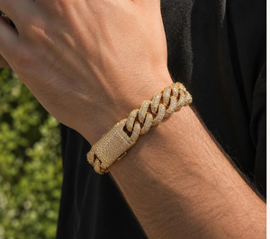 Pulsera de Cadena Cubana con Baño de Oro y Moissanita, Corte Brillante Redondo, Joyería Hip Hop para Hombres y Mujeres - Product Image 4